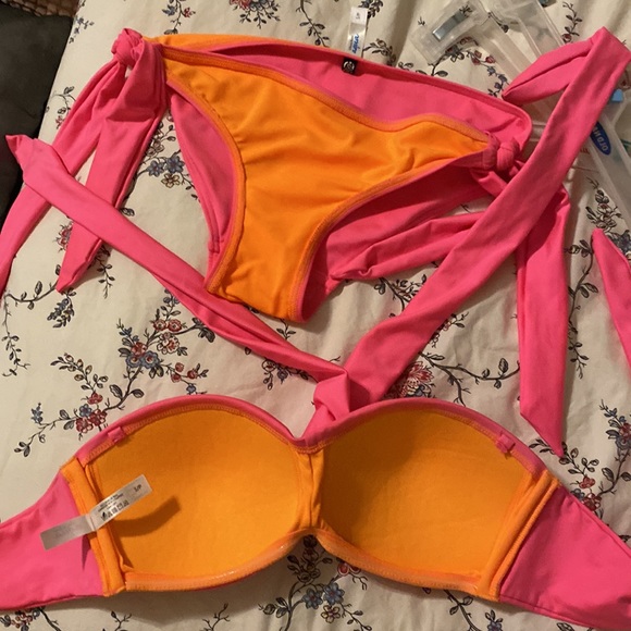 ๐AQUA LA VIE EN ROSE SEXY Fluorescent Hot Pink  multiple strap BIKINI ๐๐๐ธ๐ - Picture 9 of 9